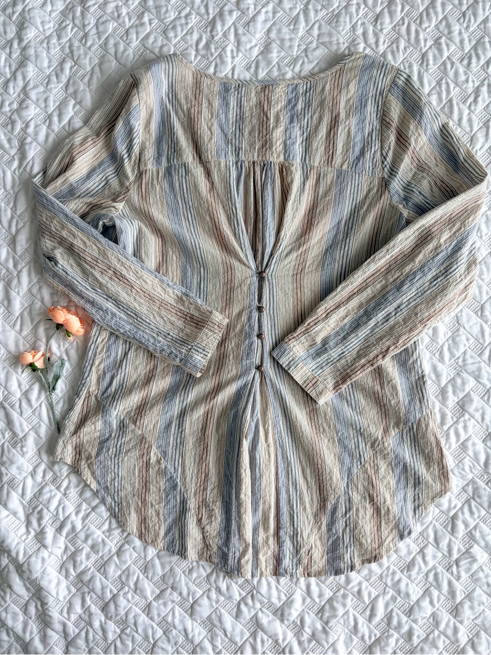 Soft Surroundings Crinkle Cotton Floral Striped Button Front Tunic Top M - Picture 5 of 12